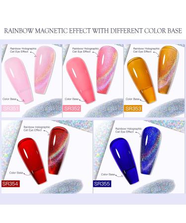 MEET ACROSS Rainbow Cat Eye Gel Nail Polish Kit - 5 Colors Jelly Soak Off UV LED Gift Box + Magnet Stick - Buy Online on SooperMarket.com