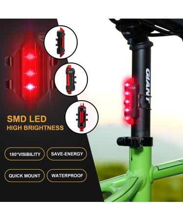 Outair USB Rechargeable Bike Light Set - Front and Rear Bicycle Lights with 5 LEDs, 4 Modes, Cycling Safety Warning Lamp - White, Red, Blue - Buy Online on SooperMarket.com