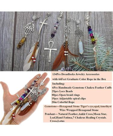 RechicGu Silver 134 Pcs Dreadlocks Loc Accessories with 7 Chakras Crystal Copper Wire Wrapped Gemstone - Hair and Beard Jewelry Set - Buy Online on SooperMarket.com
