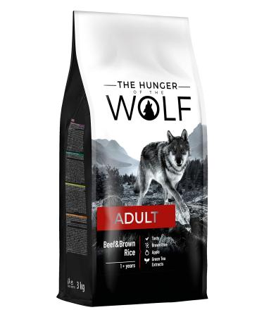 The Hunger of the Wolf dog food for adult dogs of all breeds finely prepared dry food with beef and brown rice - 3 kg adult beef and brown rice 3 kg (1 Pack)