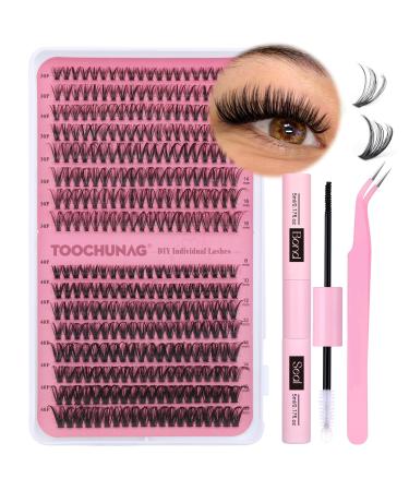 Eyelash Extension Kit 30D+40D Individual Lashes Cluster Kit 320pcs Clusters DIY Lash Extensions Kit 8-16mm Natural Eyelashes Individual Lashes with Lash Bond and Seal and Tweezers by TOOCHUNAG C-30D+40D+BOND&SEAL+TWEEZER