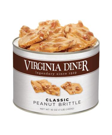 Virginia Diner - Gourmet Natural Classic Peanut Brittle (Virginia Peanuts Pure Sugar & Salt) 16 Ounce Tin