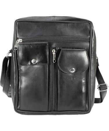 Paul Walter Genuine Leather Black Crossbody Shoulder Bag - Unisex Travel Kit Handbag - Buy Online on SooperMarket.com