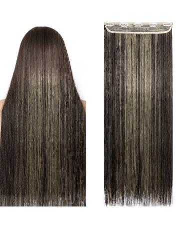 S-noilite Fashion 26 Inches (66cm) Half Full Head One Piece 5clips Clip in Hair Extensions Long Straight Extension Dark Brown & Ash Blonde Dark Brown & Ash Blonde 26 Inch