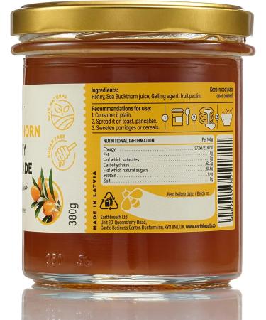 Earthbreath Marmalade - Sea Buckthorn & Honey - 380g - Sugar-free Natural Pure - Berries - Vegan Gelling Agent - Medium Cut - Free From Gelatine Preservatives or Any Artificial Additives - Buy Online on SooperMarket.com