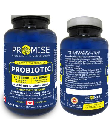 75 DRcaps 45 Billion CFU Probiotic (Plus 250mg of L-Glutamine) 7 Strains Support for Digestive Health Gut Flora Reduce Bloating Constipation Gas & Leaky Gut Relief
