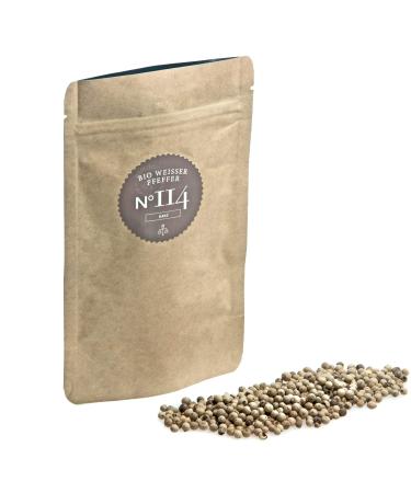 Rimoco N 114 Bio White Pepper (Malabar Pepper) completely - dried and entire Malabar Pepper Peppercorns |Sweet fine & mild |Organic extension (DE- KO-007) |500g in kraft paper zip bag content: 500g (force paper bag)