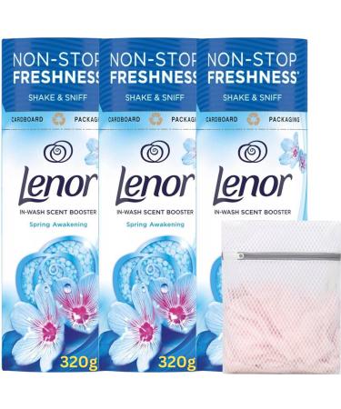 Lenor Scent Booster Beads Spring Awakening Fabric Softener (3x320g) with Wishesla Multipurpose Mesh Laundry Bag