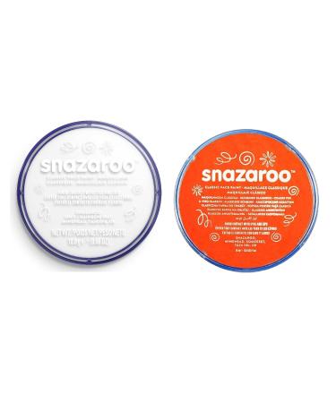 SK INFINITY | Classic Face and Body Paint 18 ml Professional Water Based Single Cake Makeup Supplies for Adults Kids (WHITE & ORANGE)