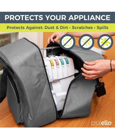 Crutello Universal Sewing Machine Case - Serger Carrying Bag with Storage Pockets - 13.75 x 12 x 13.5 Gray - Buy Online on SooperMarket.com