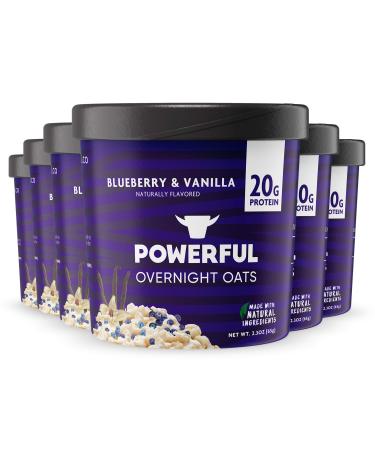 Powerful Overnight Oats Oatmeal Cup, High Protein, Whole Grain, Kosher, Natural Ingredients, 20g Protein, Blueberry and Vanilla, 6 Pack
