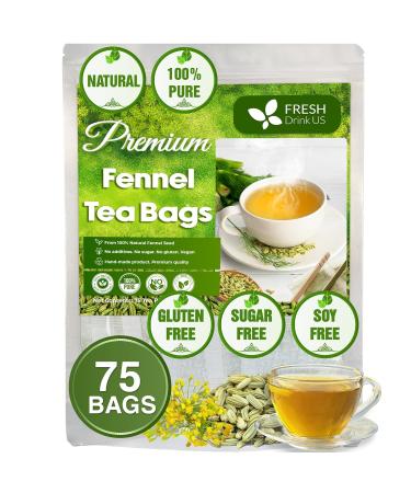 FreshDrinkUS, Premium 75 Fennel Tea Bags, 100% Natural & Pure from Fennel Seeds. Fennel Seed Herbal Tea. Fennel Seed Tea. Made with Natural Material Tea Bags. No Sugar, No Caffeine, No Gluten, Vegan.