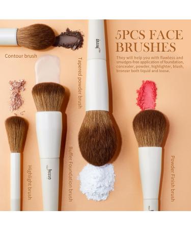 Jessup 5Pcs Face Makeup Brush Set - Vegan Soft Brushes for Foundation, Contour, Highlighter, and Setting Powder - Light Grey T493 C-493 - Buy Online on SooperMarket.com