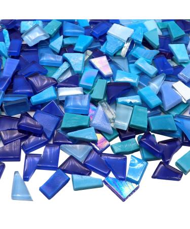 LITMIND Blue Mixed Irregular Stained Glass Mosaic Tiles for Art Crafts 8.8oz Value Pack Mosaic Making Supplies Mosaic Kits for Adults