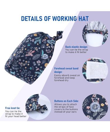 ASTER Scrub Cap Set with Buttons | Adjustable Sweatband Working Caps for Women | Ponytail Pouch Hats | Hair Covers | Ribbon Tie Back Hats for Men | Shower Caps - Buy Online on SooperMarket.com