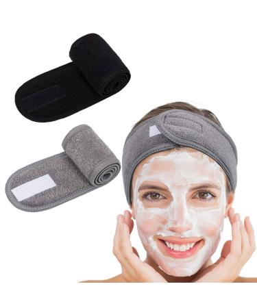 Whaline Spa Facial Headband Make Up Wrap Head Terry Cloth Headband Adjustable Towel for Face Washing Shower Facial Mask 2 Pieces (Gray Black)