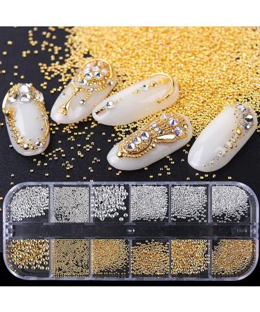 2 Boxes Gold Silver Nail Art Pearls Beads & Rhinestones for DIY Manicure & Jewelry - Buy Online on SooperMarket.com