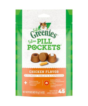 Greenies PILL POCKETS for Cats Natural Soft Cat Treats Chicken Flavor 1.6 oz. Pack (45 Treats) Chicken 45 g (Pack of 1) Standard Packaging