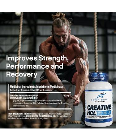 CONFIDENT SPORTS Creatine Supplement Capsules - 100% Pure Creatine HCL - Boosts Power Strength Muscle Mass Muscle Recovery Supplement - Pharmaceutical Grade Creatine Pills - 120 Count - 60 Servings 1 count (Pack of 1) - Buy Online on SooperMarket.com