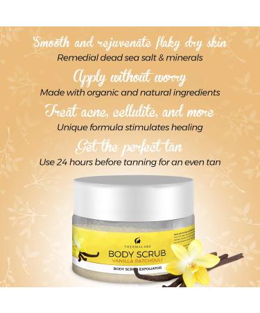 Organic Vanilla Patchouli Body Scrub Exfoliator | Deep Cleanse Soft Skin & Acne Treatment | Ideal for Self Tanning - Buy Online on SooperMarket.com