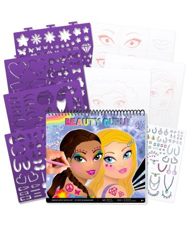 Fashion Angels Make-up & Hair Design Sketch Portfolio (11452) Sketchbook for Beginners, Sketchbook with Stencils and Stickers for Ages 6 and Up