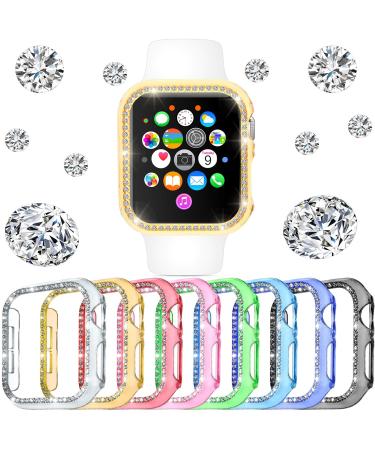 8 Pieces Watch Case Watch Band Compatible with iWatch Series 6/5/4/SE Bling Diamond Bumper with Rhinestones Cover Watch Protector Plated Hard Frame Accessories for Women Girls 8 Colors (44 mm)
