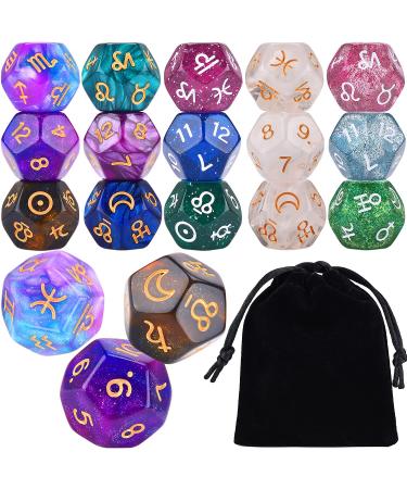 6 Sets Astrology Dice, Signs Planets Numbers 12-Sided Dice Divination Tool