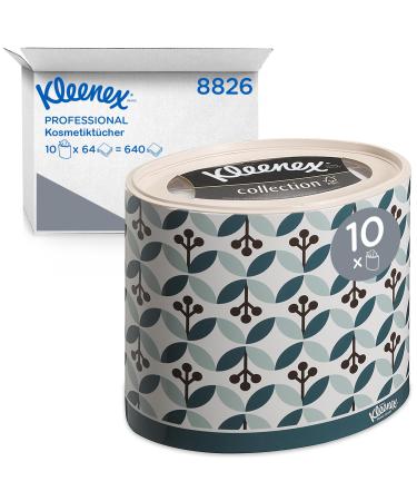Kleenex cosmetic towels / handkerchief box 8826 - soft robust and absorbent - oval box with 3 -layer cosmetic wipes 10 x 64 (640 paper handkerchiefs) white perfume -free white 64 pieces (10 pack)