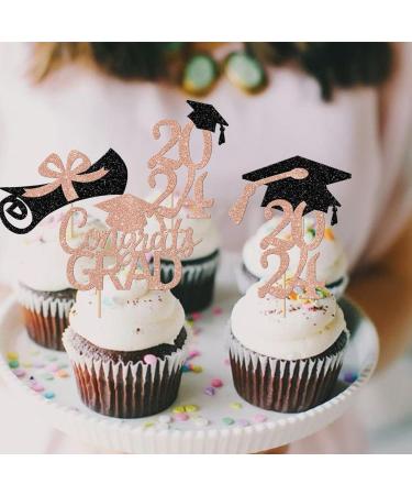 Rsstarxi 36 Pack 2024 Graduation Cupcake Toppers 2024 Graduation Party Decorations Glitter Class of 2024 Congrats Grad Diploma Cap Cupcake Picks for 2024 Graduation Party Cake Decorations Rose Gold - Buy Online on SooperMarket.com