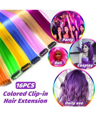 16Pcs Colored Clip in Hair Extensions 22 Inch - New Purple Highlights for Girls & Women - Heat-Resistant Synthetic Hairpieces for Party Hair Decor - Buy Online on SooperMarket.com