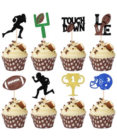 Rsstarxi 24 Pack Rugby Ball Cupcake Toppers Black Football Cupcake Toppers Football Players Sport Cupcake Picks Super Rugby Touch Down Sports Theme Baby Shower Birthday Party Cake Decorations Design 2