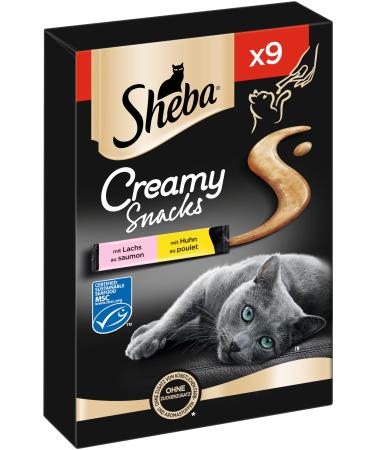 Sheba Creamy Snacks-creamy cat geli with chicken & salmon-practical sticks to lick from hand-7 x 9 x 12g chicken and salmon 12 g (63 pack)
