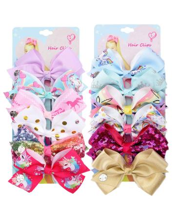 Kalolary 5 inch children hair loops 12 pieces unicorn hair clips rainbow hair jewelry children hair access for children birthday present children's day gift