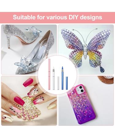 Omsscun 3 Pcs Rhinestone Picker Tool Dual-Ended Rhinestone Pen Rhinestone Applicator Gem Pick up Tool with Wax and Stainless Steel Heads for DIY Nail Art Diamond Painting (White + Pink + Blue) - Buy Online on SooperMarket.com