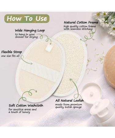 Zittop 2 Pack Natural Luffa and Terry Cloth Exfoliating Loofah Sponge Pads - Body Scrubber for Spa Bathing and Shower - Buy Online on SooperMarket.com