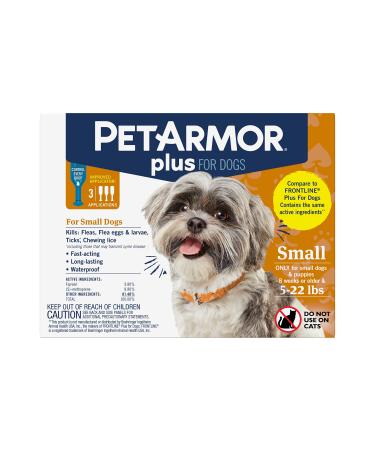 PetArmor Plus Flea & Tick Prevention for Dogs, Waterproof Topical, Kills Fleas, Flea Eggs, Flea Larvae, Ticks, and Chewing Lice, Fast Acting & Long Lasting, Compare to Leading Brand, Various Sizes 5-22 lbs 3 count