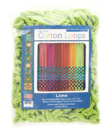 Harrisville Designs Friendly Loom Potholder Cotton Loops 10 Inch Pro Size Loops Make 2 Potholders, Weaving Crafts for Kids and Adults-Lime