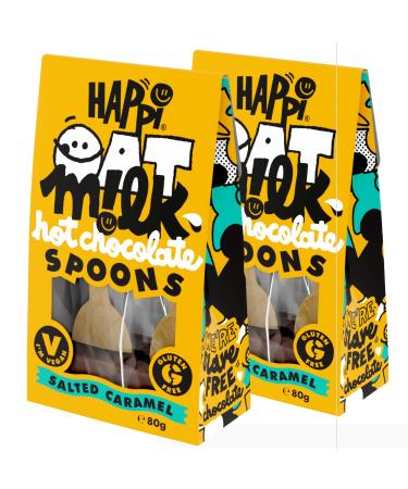 4 x Happi Salted Caramel Vegan Hot Chocolate Spoons - Chocolate Stirrers - Vegan Chocolate Gifts - Christmas Eve Box Fillers