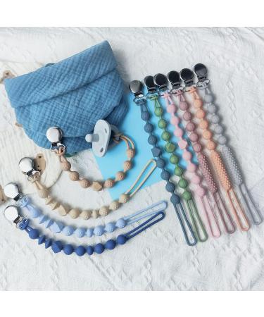 Silicone Dummy Clip Set for Teething Baby - Beige Oatmeal, Pastel Blue & Glacier Grey | Binky Holder for Boys and Girls - Flexible Soother Chain - Unisex Newborn Dummies - 1-Piece Design - Buy Online on SooperMarket.com