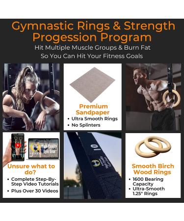 Adjustable Wooden Gymnastic Rings - Non-Slip 1.25 Olympic Rings 1600lbs - 15ft Numbered Straps - Quick Install Buckle - Ideal for Pull Ups, Cross-Training and Home Gym Workout - Buy Online on SooperMarket.com