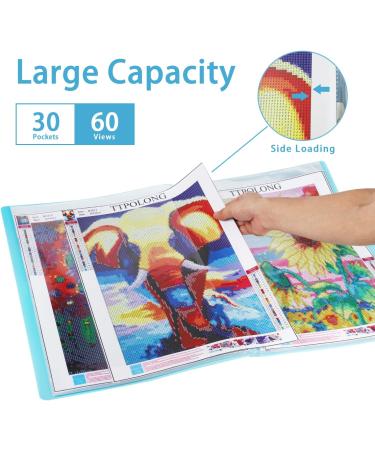 TTPOLONG A3 Diamond Painting Storage Book - Blue Diamond Art Portfolio with 30 Clear Plastic Sleeves - 16.8X12.5 Inch Organizer for Diamond Painting Supplies - Buy Online on SooperMarket.com