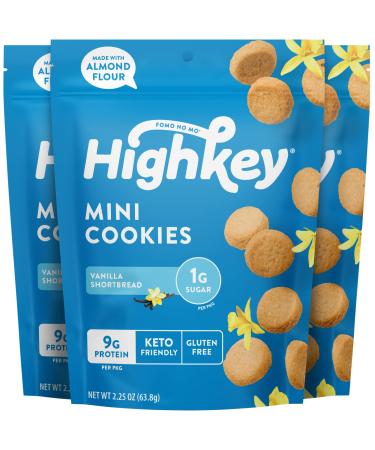 HighKey Sugar Free Cookies Vanilla Shortbread - 6.75oz Keto Snack Food 3-Pack Low Carb Diabetic Snacks Gluten Free Sweets Diet Friendly Foods Healthy Desserts Butter Cookie Almond Flour Treat No Sugar