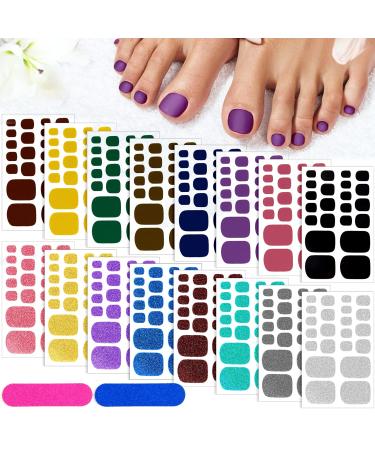 Kalolary Toenail Polish Stickers 16 Sheets Full Cover Self Adhesive Toe Nail Art Decals Pedicure Toenail Nail Wraps Decals Stick-on Toenail Foils for DIY Feet Nail Design Decorations