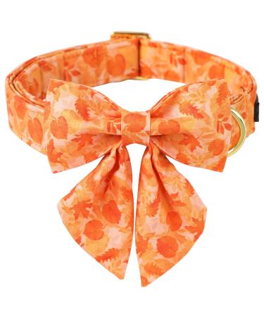 Aring Pet Autumn Dog Color Cotton Yellow Dog Hall Band with sailor Flying adjustable autumn leaves Dog collar with metal buckle for small medium -sized dogs Large (Pack of 1) Orange