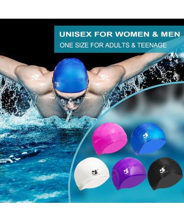 Unisex Silicone Bathing Cap with Ear Protection - 2PC Waterproof Swimming Caps for All Hair Types with Earplugs & Nose Clamp - Elastic Black & White Swim Caps for Adults & Kids - Buy Online on SooperMarket.com