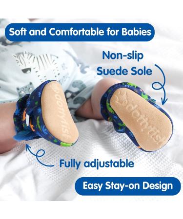 Dotty Fish Cotton Baby Booties | Suede Sole, Fleece Lining | Non-Slip Pram Shoes for Boys, Girls, Unisex | 12-18 Months Navy Blue Dinosaurs - Buy Online on SooperMarket.com
