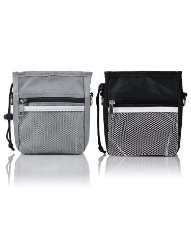 Reopet Waterproof Dog Treat Pouch Bag with Multiple Pockets Waterproof and Wearable Adjustable Belt 3 Ways to Wear Built-in Poo Bag Dispenser Hands Free Carries for Brilliant for Walking Outside Grey/Black