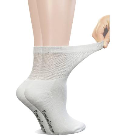 Yomandamor Ladies 6 Pairs Bamboo Diabetic Ankle Socks with Non-Binding Top And Cushion Sole L Size 3-8 6 Pairs White