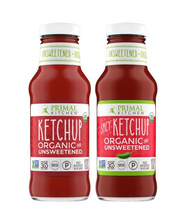 Primal Kitchen Organic Unsweetened Ketchup Variety Pack, Original and Spicy, Whole30 Approved, Certified Paleo, and Keto Certified, 11.3 Ounces, Pack of 2