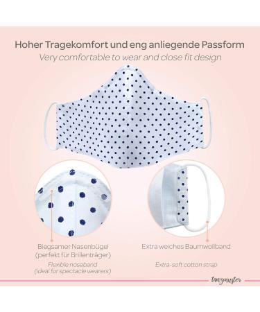Dance Pattern Washable Mask - 100% Cotton 2-Layer Oeko-Tex Certified Nose Bracket & Filter Bag - Kids & Adults - White Black Dots - International Shipping Available - Buy Online on SooperMarket.com